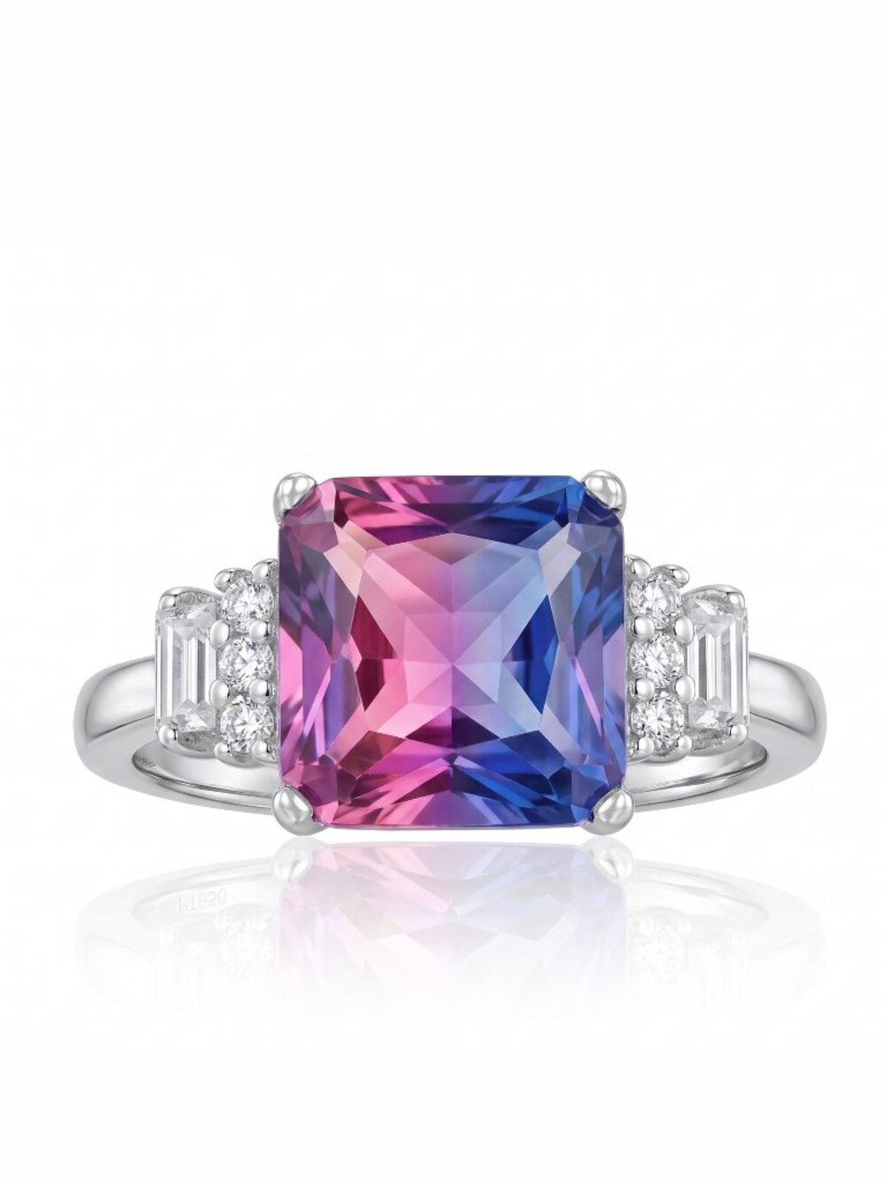 Pink & Purple Square Cut Gemstone Ring, 925 Sterling Silver Charmed Aro…